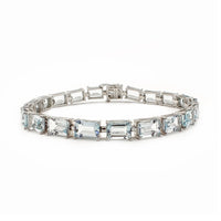 Aquamarine Princess-Cut Tennis Bracelet (10K) Popular Jewelry New York