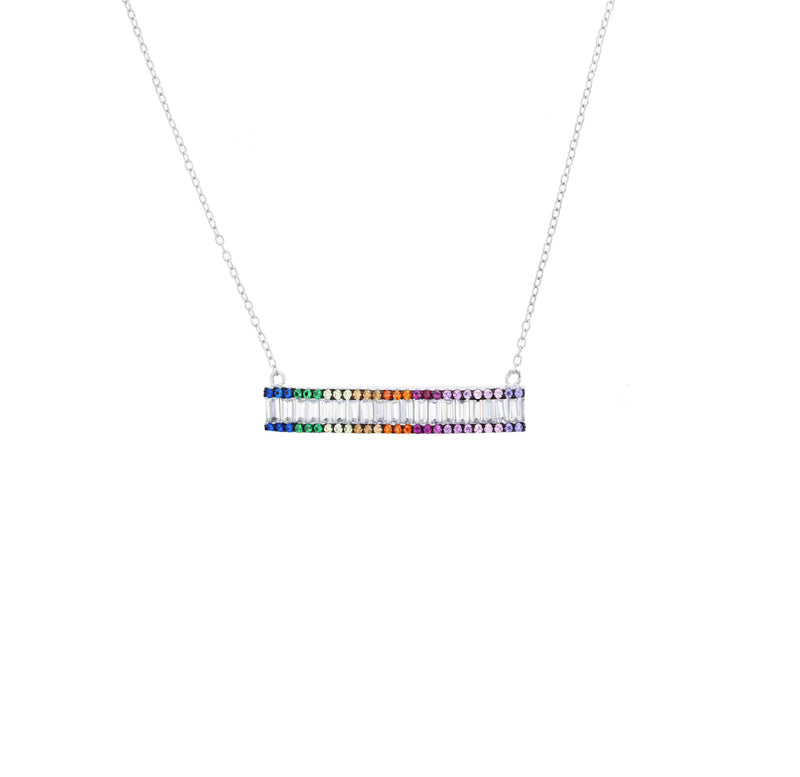 Multicolor Cz Bar Necklace (14K)