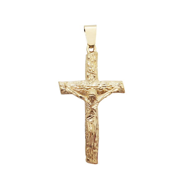 Wood-Grained Crucifix Pendant (14K)