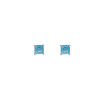 Square Cut Blue Topaz Solitaire Stud Earrings Set (Silver)