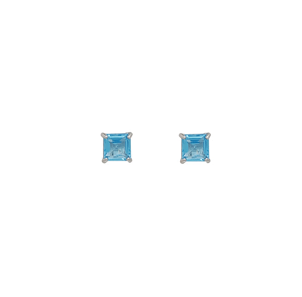 Square Cut Blue Topaz Solitaire Stud Earrings Set (Silver)