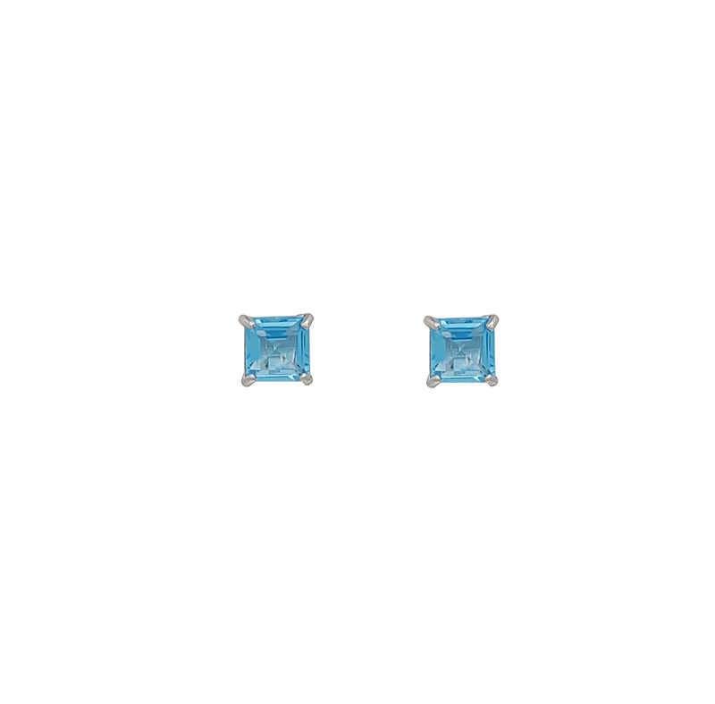 Square Cut Blue Topaz Solitaire Stud Earrings Set (Silver)