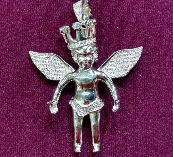 Iced-Out Crowned Baby Angel Pendant Silver - Lucky Diamond 恆福珠寶金行 New York City 169 Canal Street 10013 Jewelry store Playboi Charlie Chinatown @luckydiamondny 2124311180