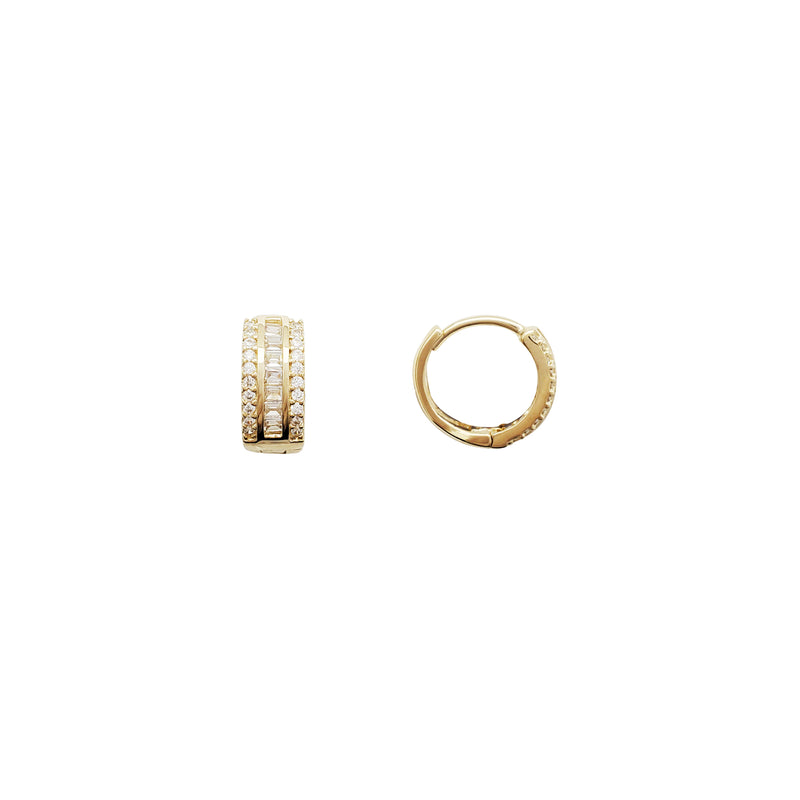 Baguette Cut CZ Huggie Earrings (14K)