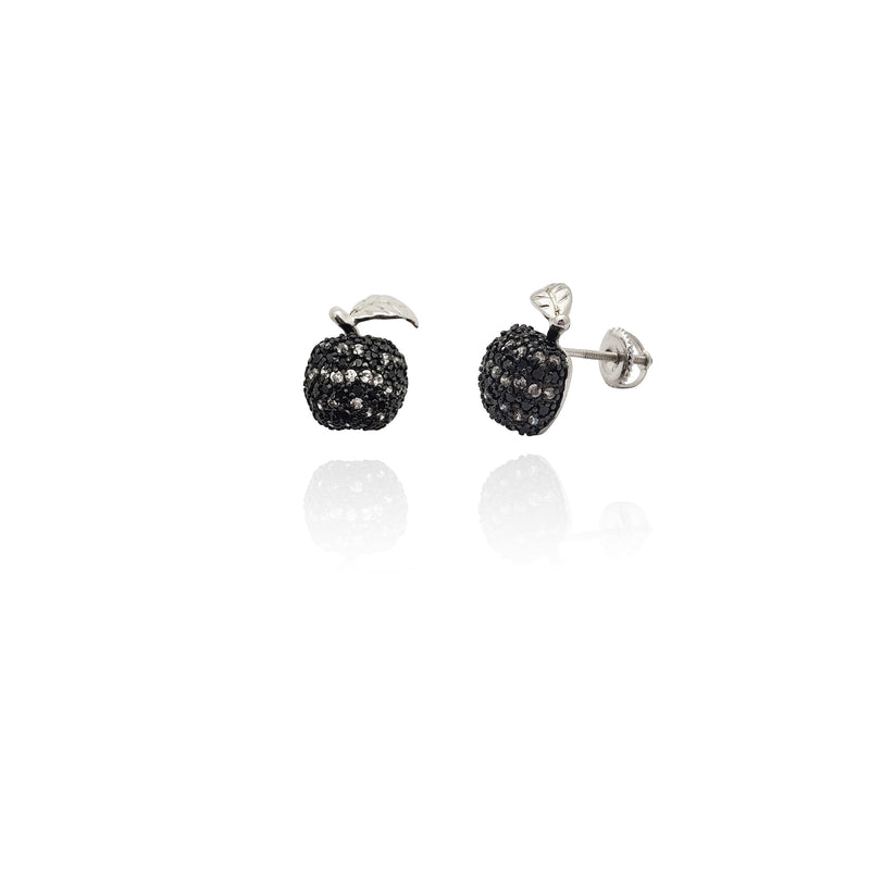 Black Apple Stud CZ Earrings (Silver) New York Popular Jewelry