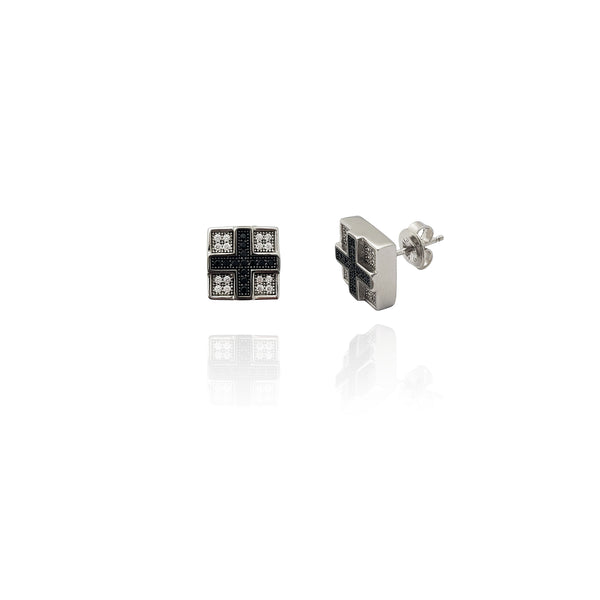 Black Cross on Square Earrings (Silver) Popular Jewelry