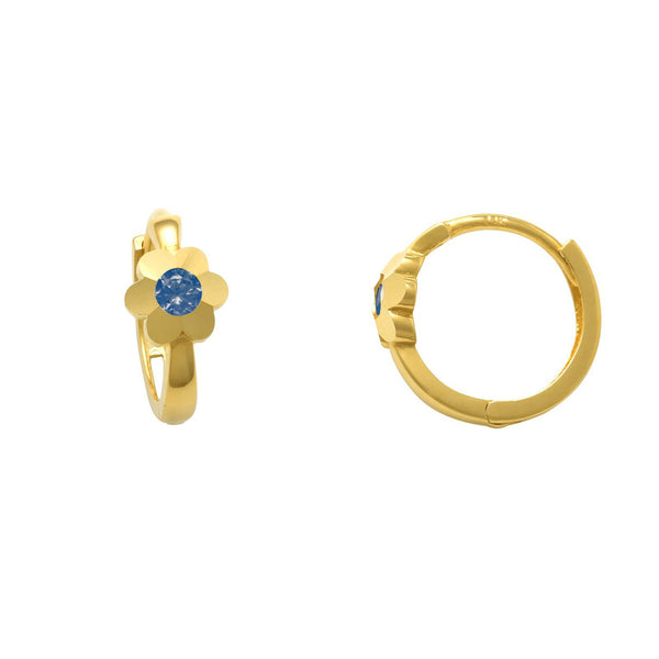 Zirconia Flower Huggie Earrings (14K)