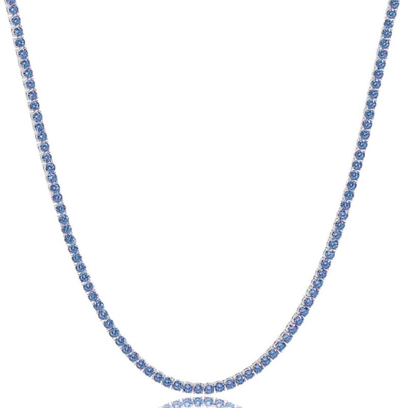 Blue Zirconia Tennis Necklace (Silver)