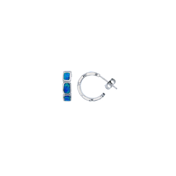 Blue Opal Huggies with Push Back (Silver)