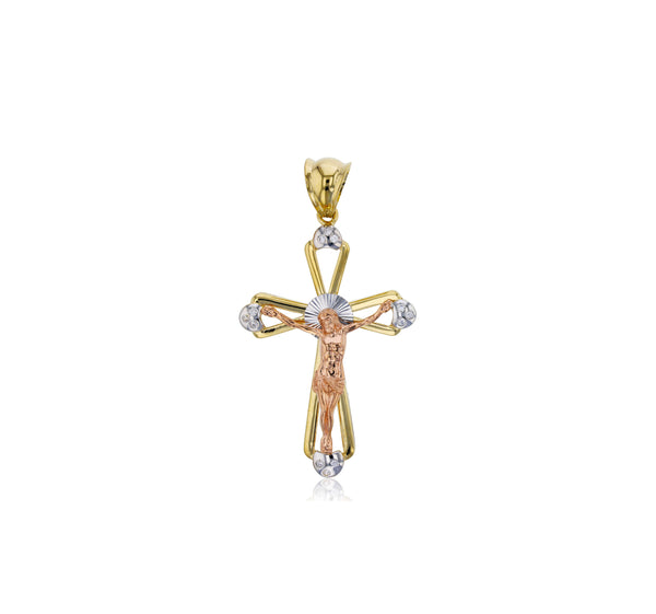 14K Tricolor Jesus Cross Pendant