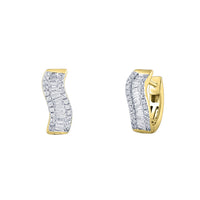 Diamond Baguettes & Round Wavy Huggie Earrings (14K)