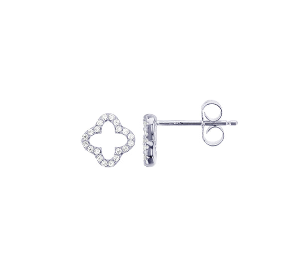 Paved Open Clover Stud Earrings (Silver)