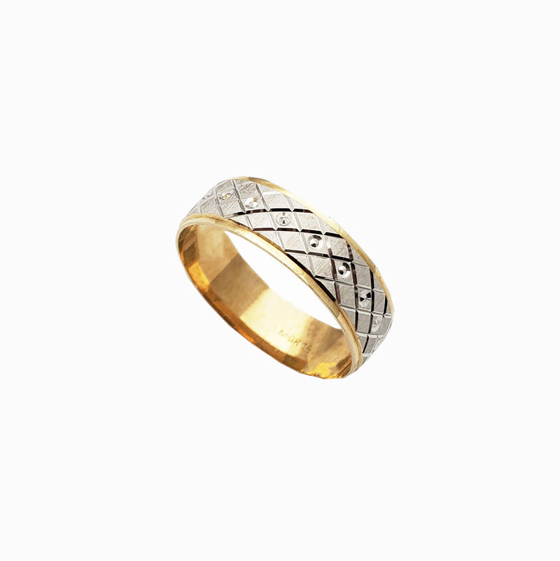 Two-Tone Rhomboid Diamond-Cut Band (14K)