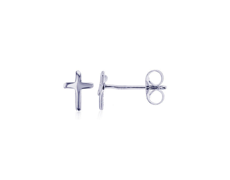 Plain Cross Stud Earrings (Silver)