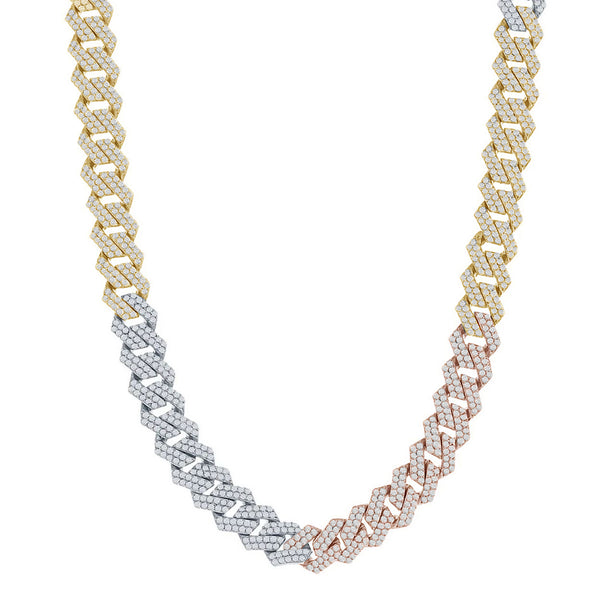 Tricolor Iced-Out Monaco Edge Chain (Silver)