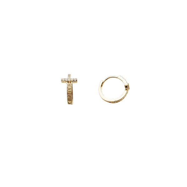 Cross CZ Huggie Earrings (14K)