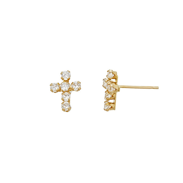 Cross Stud CZ Earrings (14K)