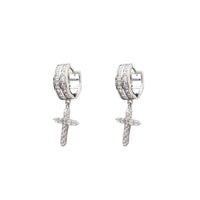 Cross Wide Huggie CZ Earrings (Silver)