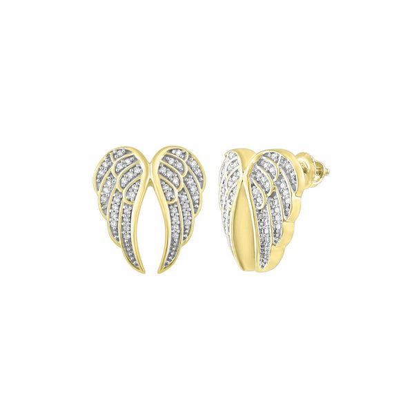 White Gold Diamond Threader Fish Hook Angel Wings Earrings