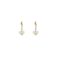 Dangling Double Heart CZ Huggie Earrings (14K)