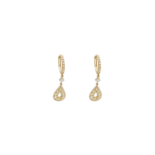 Dangling Drop CZ Huggie Earrings (14K)