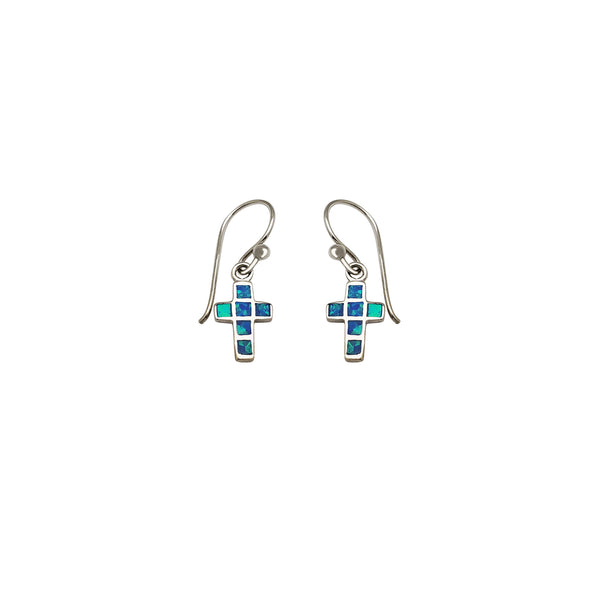 Dangling Opal Cross Earrings (Silver)