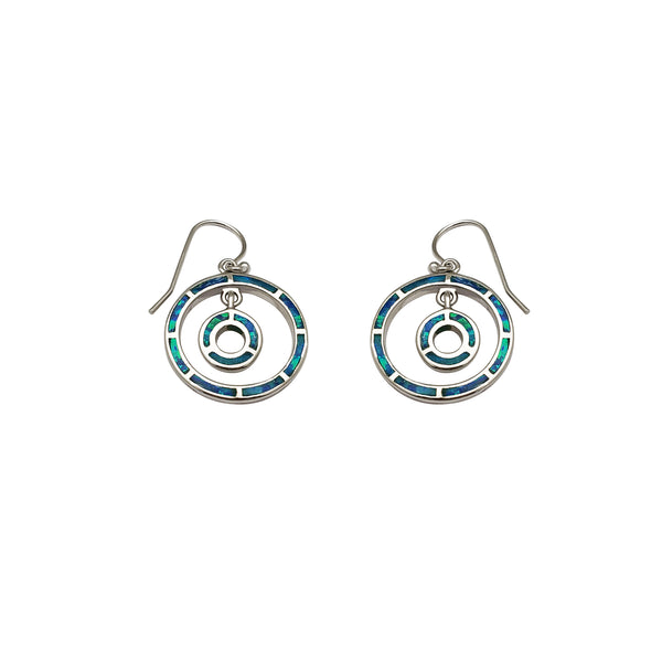 Dangling Opal Double Circle Earrings (Silver)