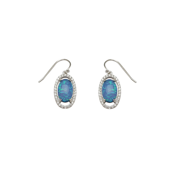 Dangling Opal Oval CZ Earrings (Silver)