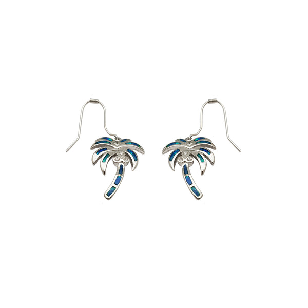 Dangling Opal Palm Tree Earrings (Silver)