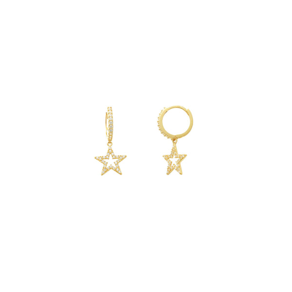 Dangling Star CZ Huggie Earrings (14K)