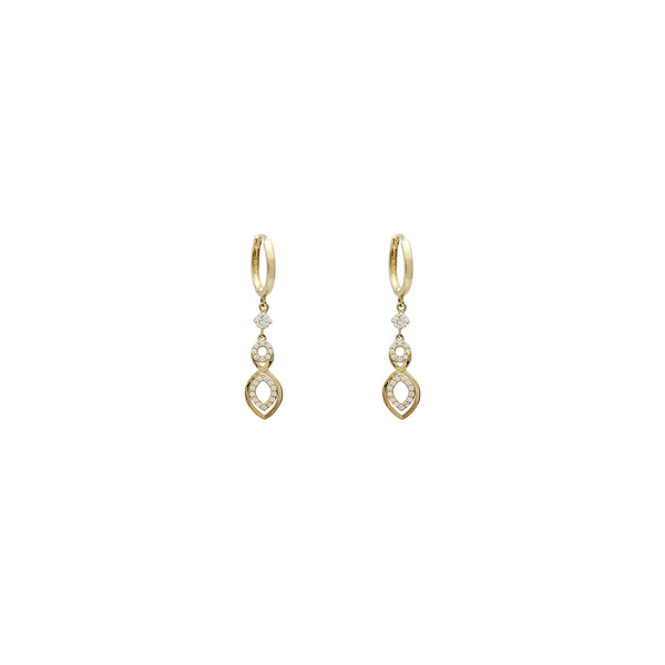 Dangling Tri Convex CZ Huggie Earrings (14K)