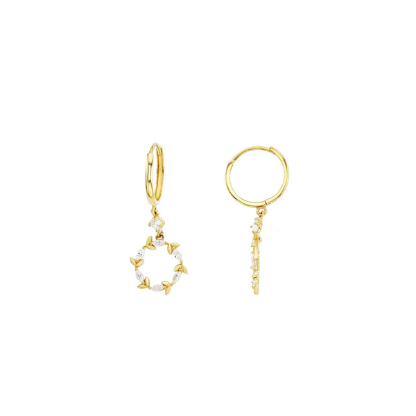 Dangling Wreath CZ Huggie Earrings (14K)