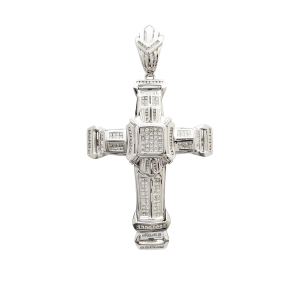 Diamond Block Cross Pendant (14K)