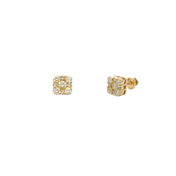 Diamond Cluster Square Stud Earrings (14K) Popular Jewelry New York