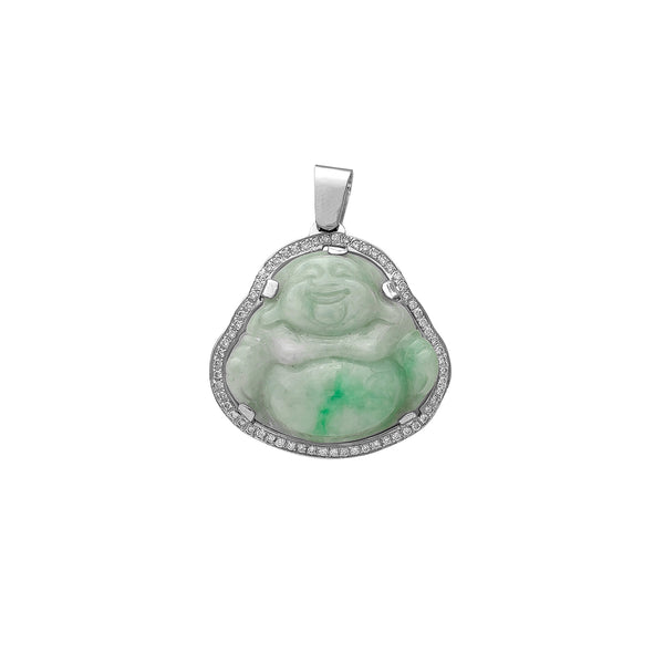 Diamond Frame Laughing Buddha Jade Pendant (14K) Popular Jewelry New York