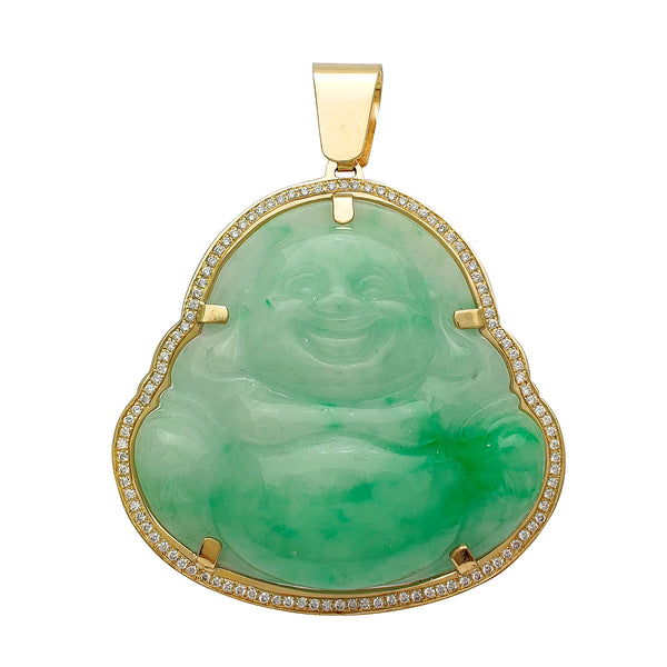 Diamond Frame Laughing Buddha Jade Pendant (14K) Popular Jewelry New York