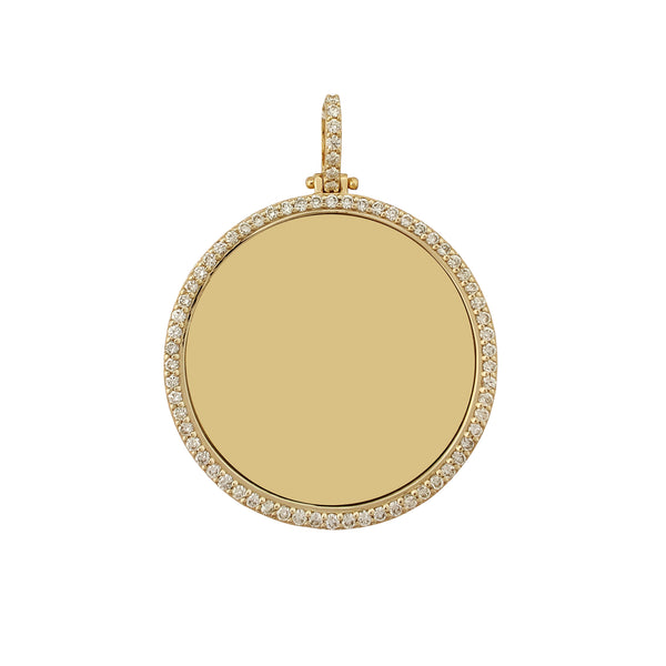 Diamond Solid Round Picture Medallion Pendant (14K) Popular Jewelry New York