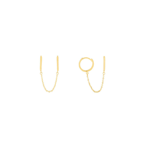 Double Pierced Chain Huggie Earrings (14K)