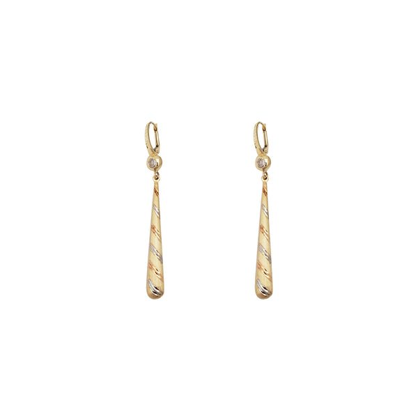 Drop Long Bat CZ Huggie Earrings (14K)