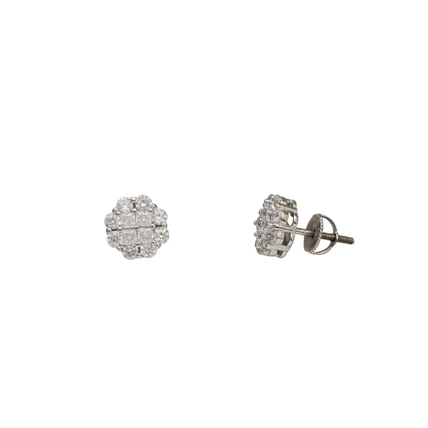 Iced-Out Cluster Round Stud Earrings (Silver)