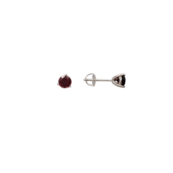 Garnet Solitaire Stud Earrings (Silver)