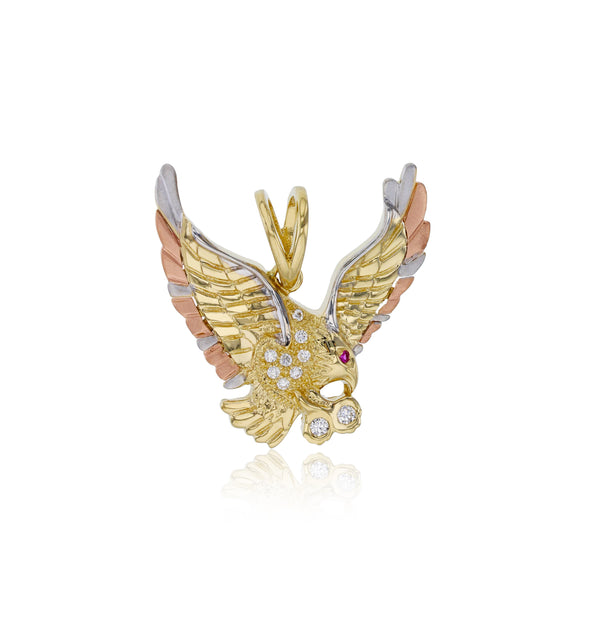 Tricolor CZ Eagle Pendant (14K)