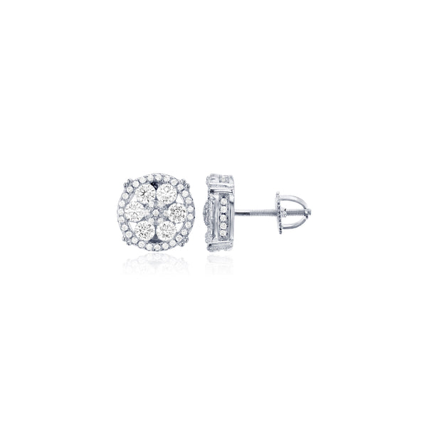 Micropave Flower Screw-Back Stud Earring (Silver)