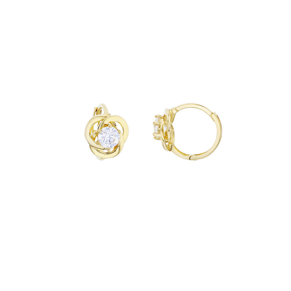 Flower Design Knot CZ Huggie Earrings (14K)