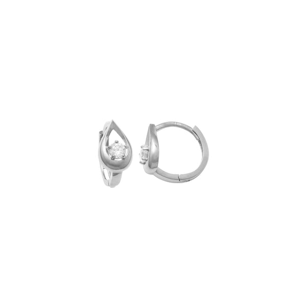 White Gold CZ Water Drop Style Huggie Earrings (14K)