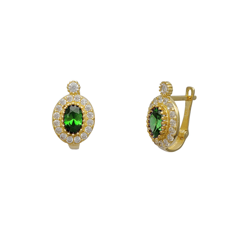 Zirconia Oval Birthstone Huggie Earrings (14K)