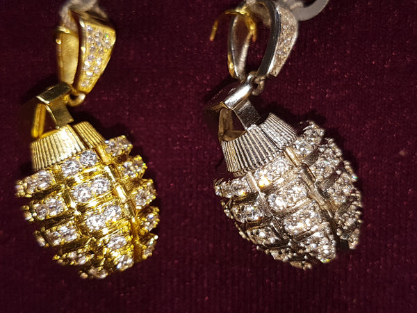 Iced-Out Grenade Pendant Silver - Lucky Diamond 恆福珠寶金行 New York City 169 Canal Street 10013 Jewelry store Playboi Charlie Chinatown @luckydiamondny 2124311180