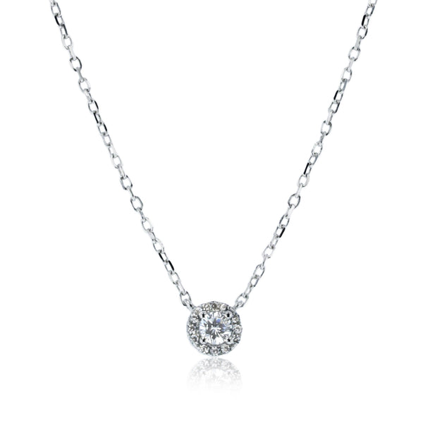 Round CZ Halo Fancy Necklace (Silver)