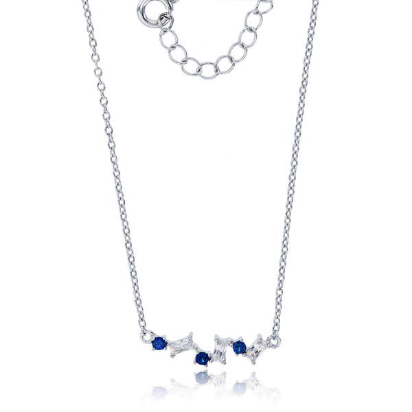 Pave Floating Blue Spinel Round Cut & White Baguette (Silver)