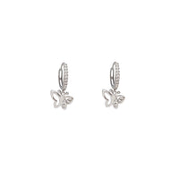 Hanging Butterfly CZ Huggie Earrings (14K)